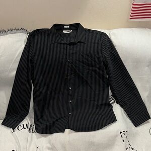 Calvin Klein slim fit 2XL Blue grey black Striped button down Shirt 100% cotton